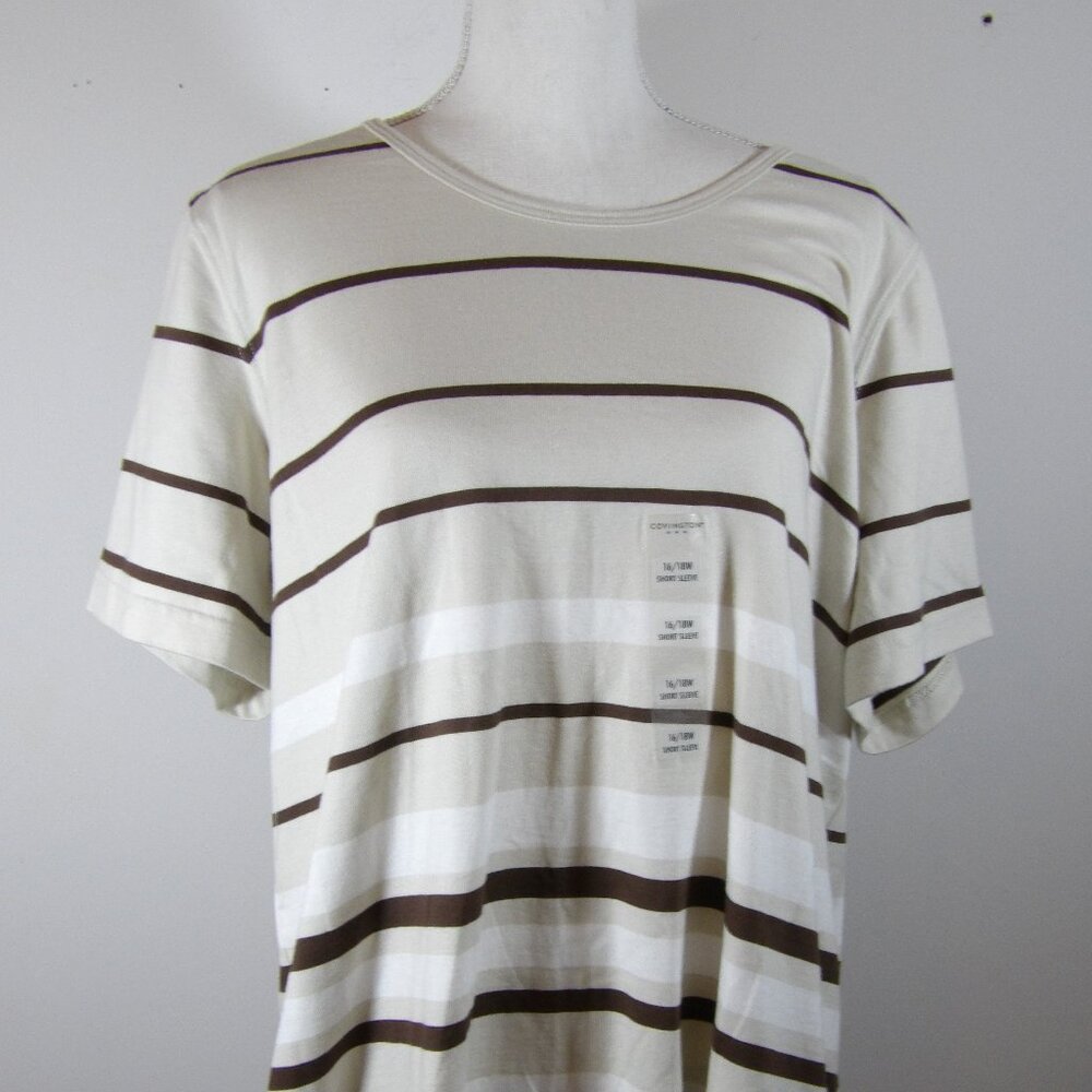 Covington Tan & Brown Striped Tee Shirt Woman's Size 16/18W